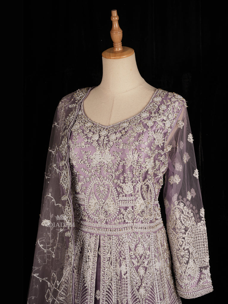 Lavender Gown with Floral Patterns