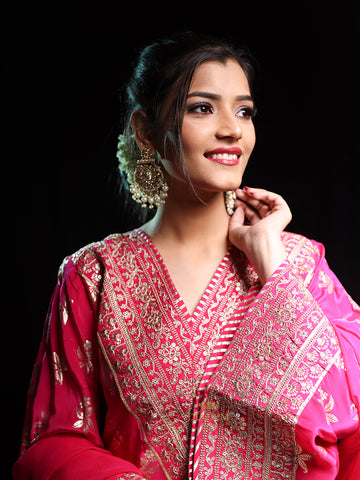 Elegant Banarasi Silk Palazzo Suit in Pink