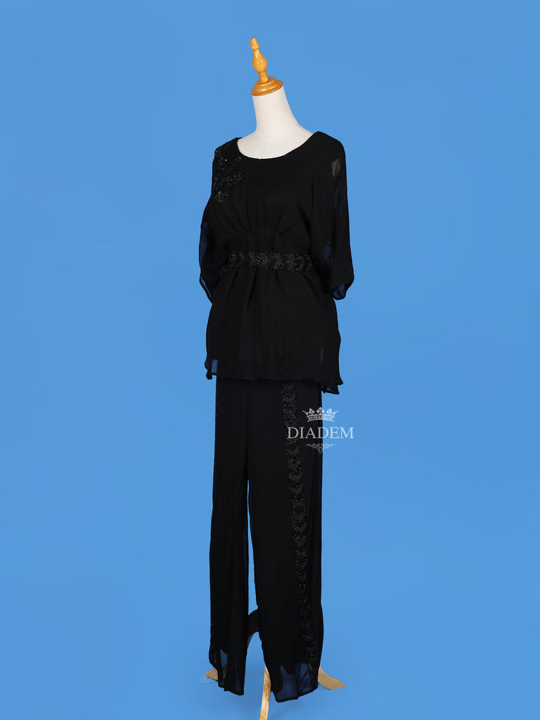 Black Palazzo Suit with Floral Embroidery