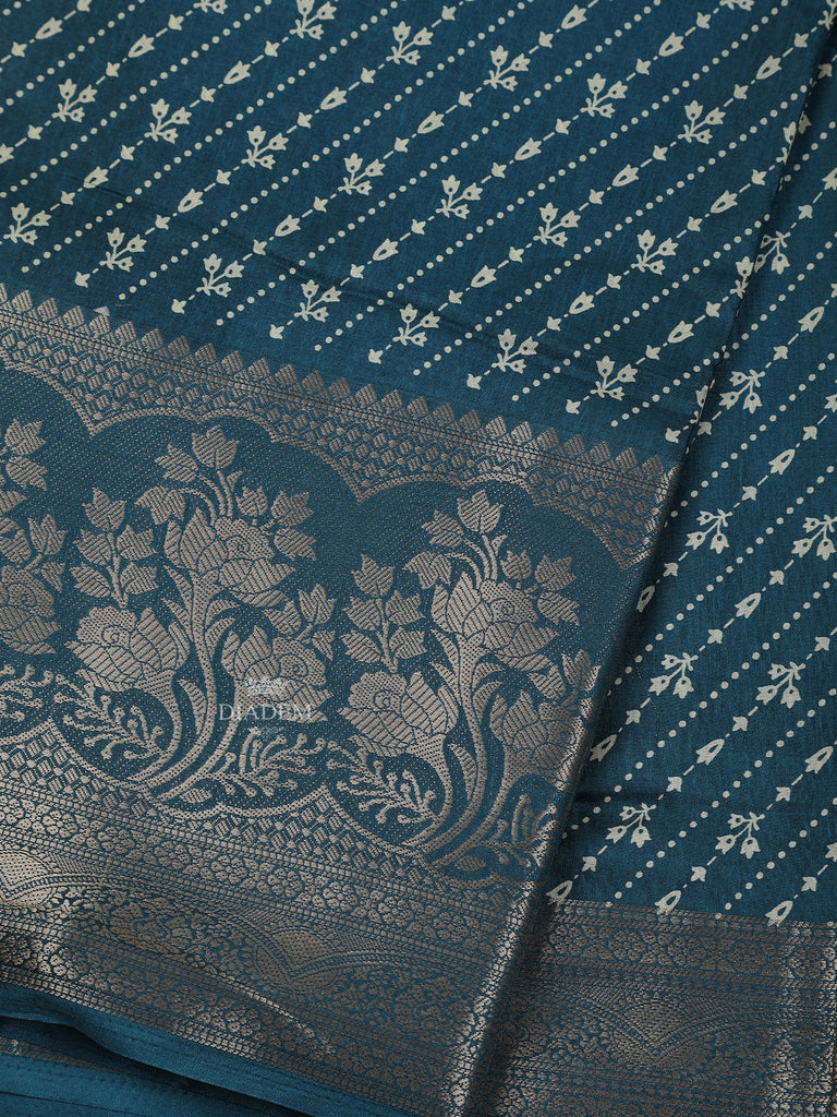 Floral Designed Blue Chanderi Silk