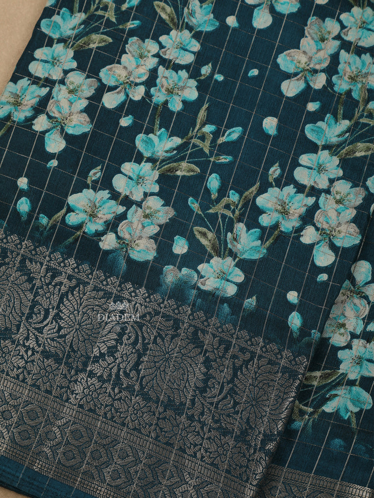 Floral Designed Dark Green Chanderi Silk