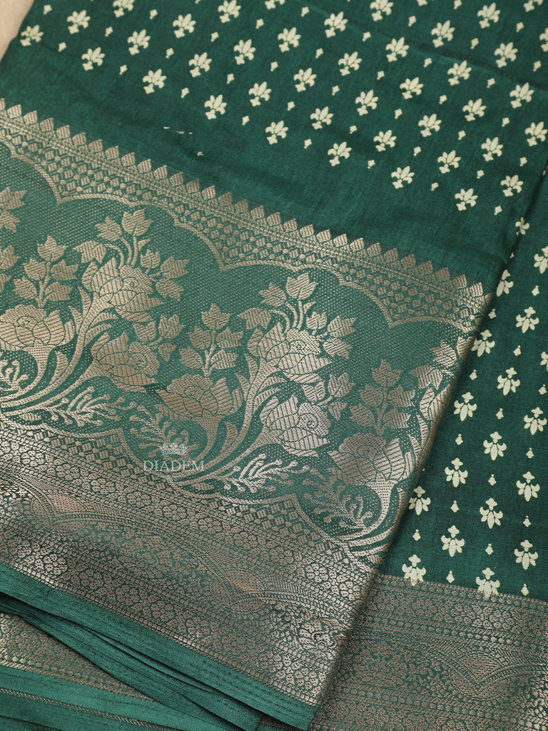 Floral Designed Dark Green Chanderi 