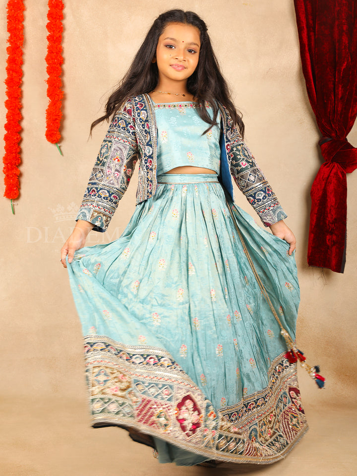 Lehenga with Floral Design Square Neckline