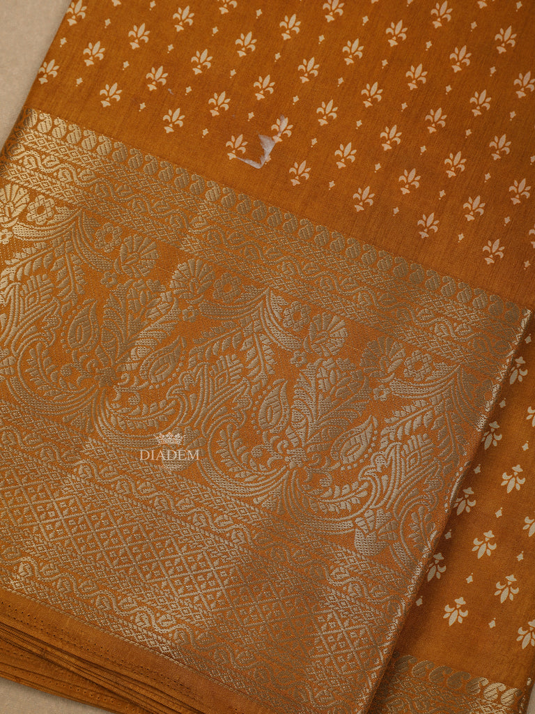 Floral Designed Mustard Yellow Chanderi Silk