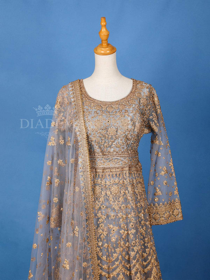 Grey Floral Designed Palazzo Salwar Suit for Girls - Diadem