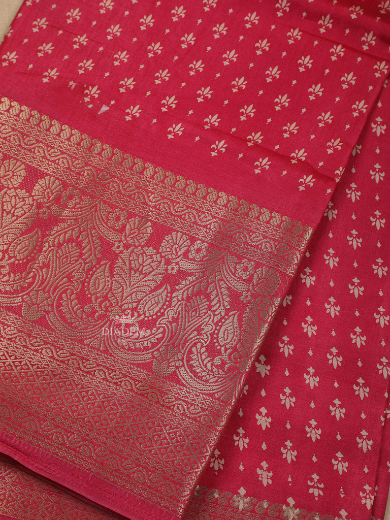 Floral Designed Pink Chanderi Silk Saree