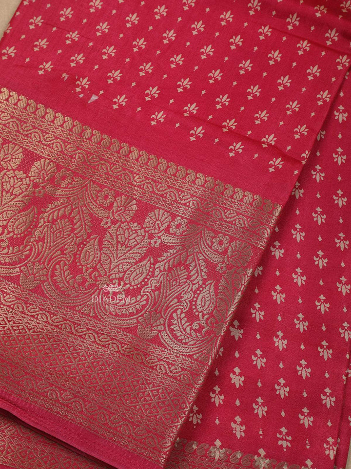 Pink Floral Designed Chanderi Silk Saree - Diadem