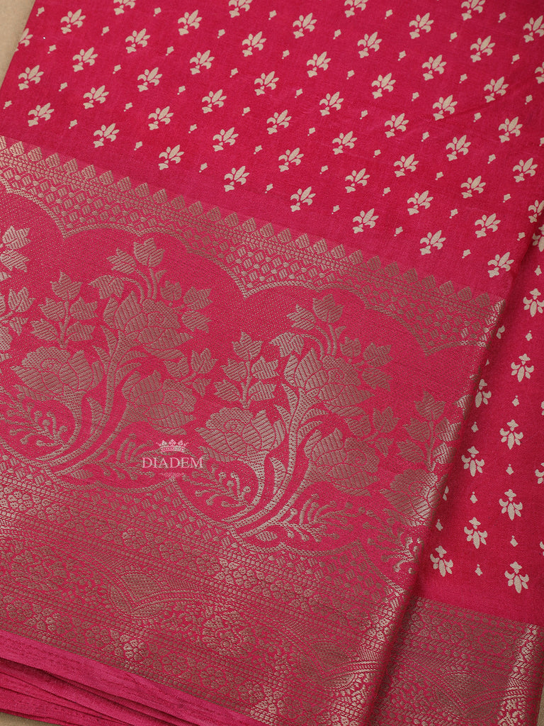 Floral Designed Pink Chanderi Silk