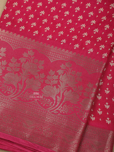 Pink Floral Designed Chanderi Silk Saree - Diadem