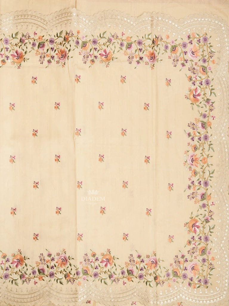 Floral Designs Beige Tussar Silk Saree