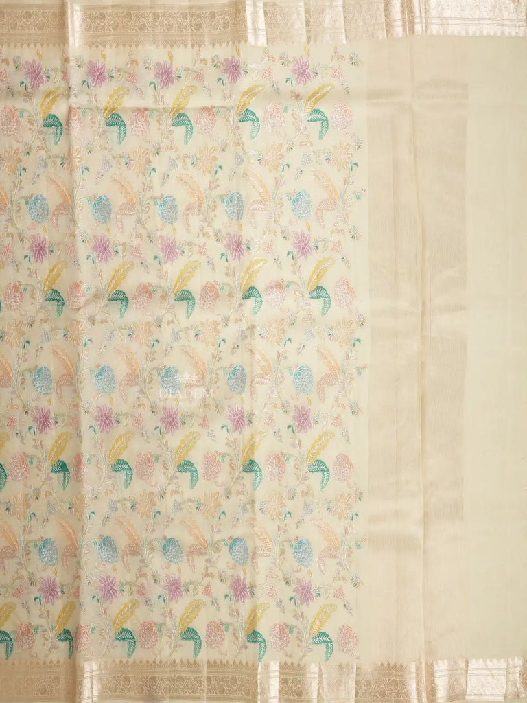 Floral Designs Beige Tussar Silk