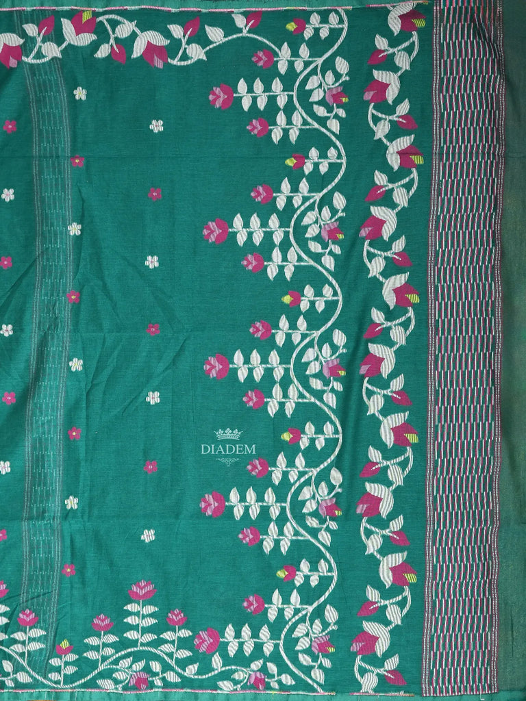 Floral Designs Dark Green Linen Cotton