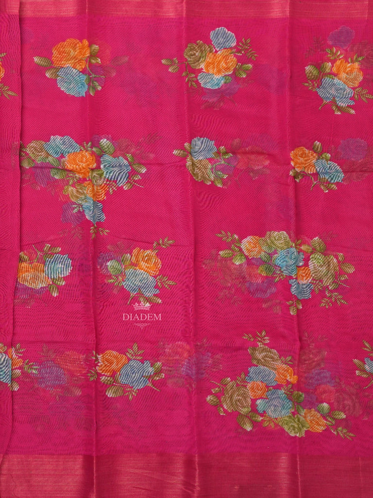 Floral Designs Dark Pink Linen Cotton