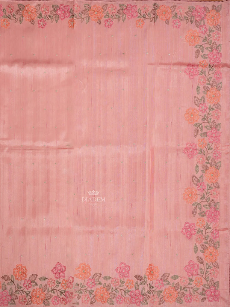 Floral Designs Pink Tussar Silk