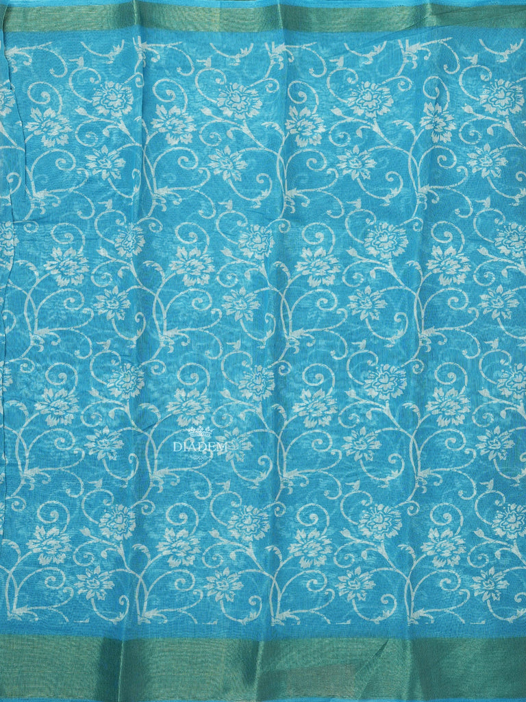 Floral Designs Sky Blue Linen Cotton