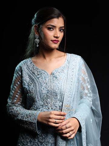 Stylish Blue Sharara Salwar Suit