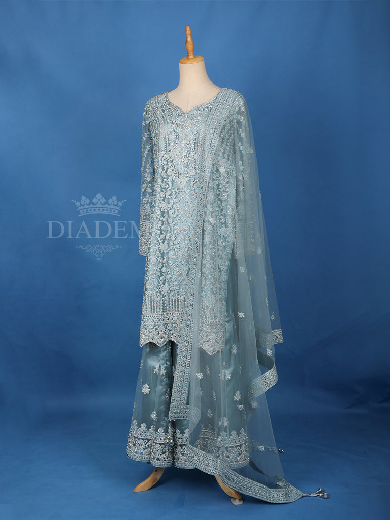 Floral Embroidered Blue Sharara