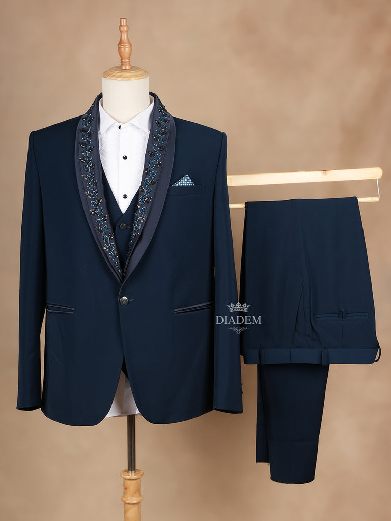 Dark Blue Floral Embroidered Suit 