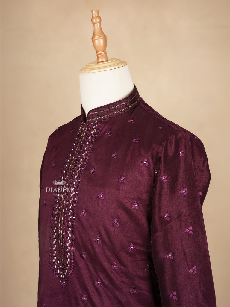 Maroon Kurta Set with Floral Designs