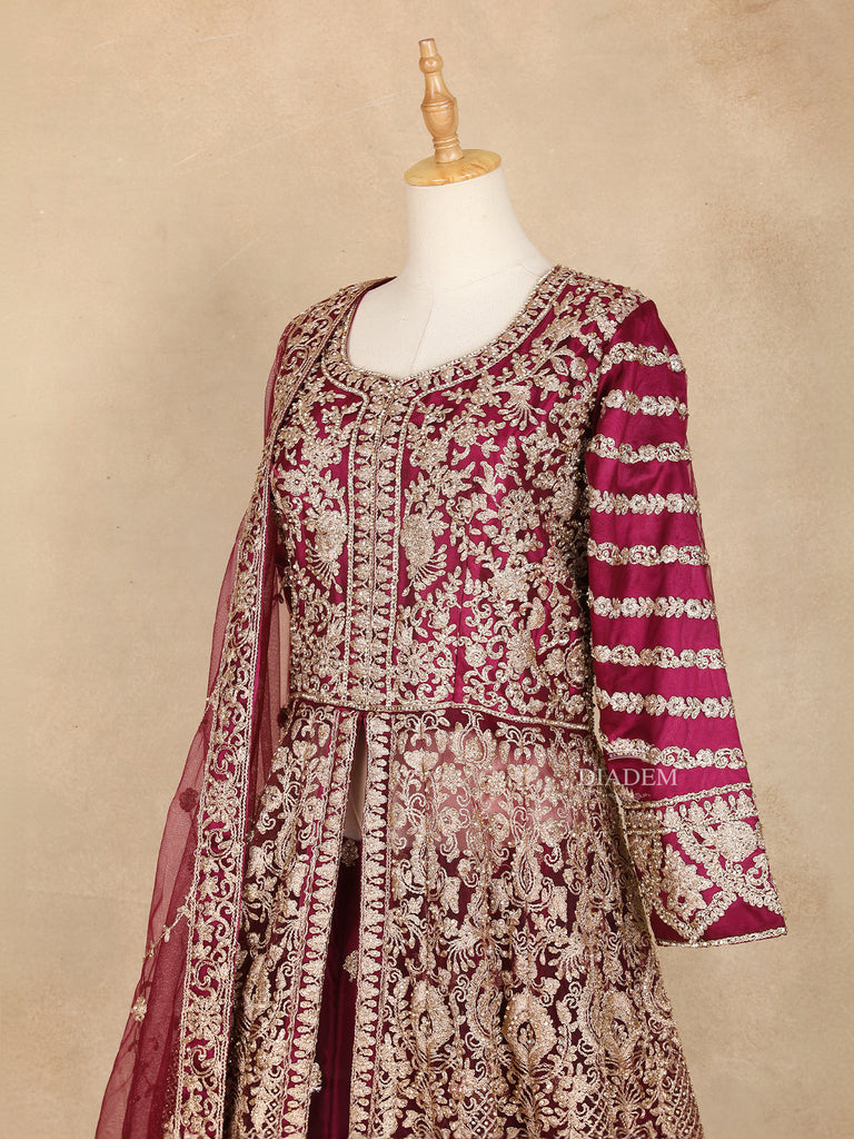 Floral Embroidery Dark Red Lehenga