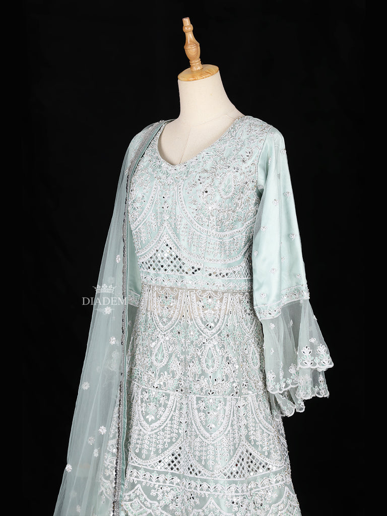 Floral Embroidery Pale Green Lehenga