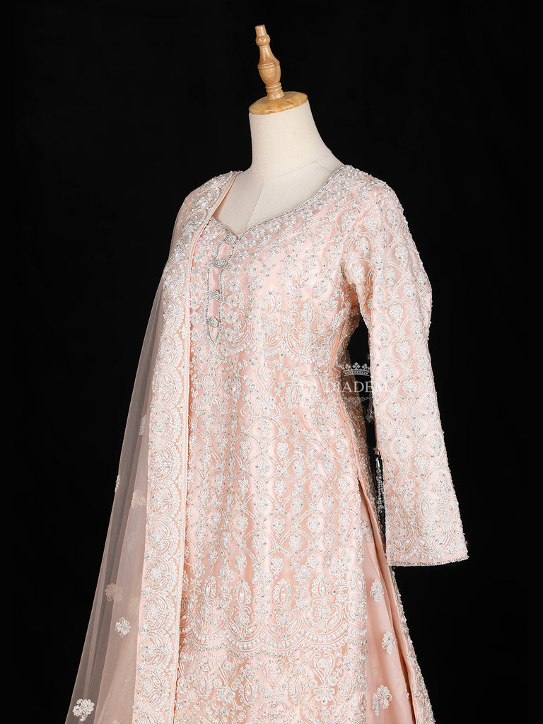 Floral Embroidery Pale Peach Lehenga