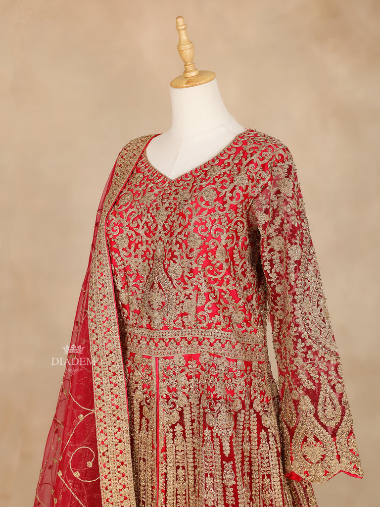 Floral Embroidery Red Lehenga 