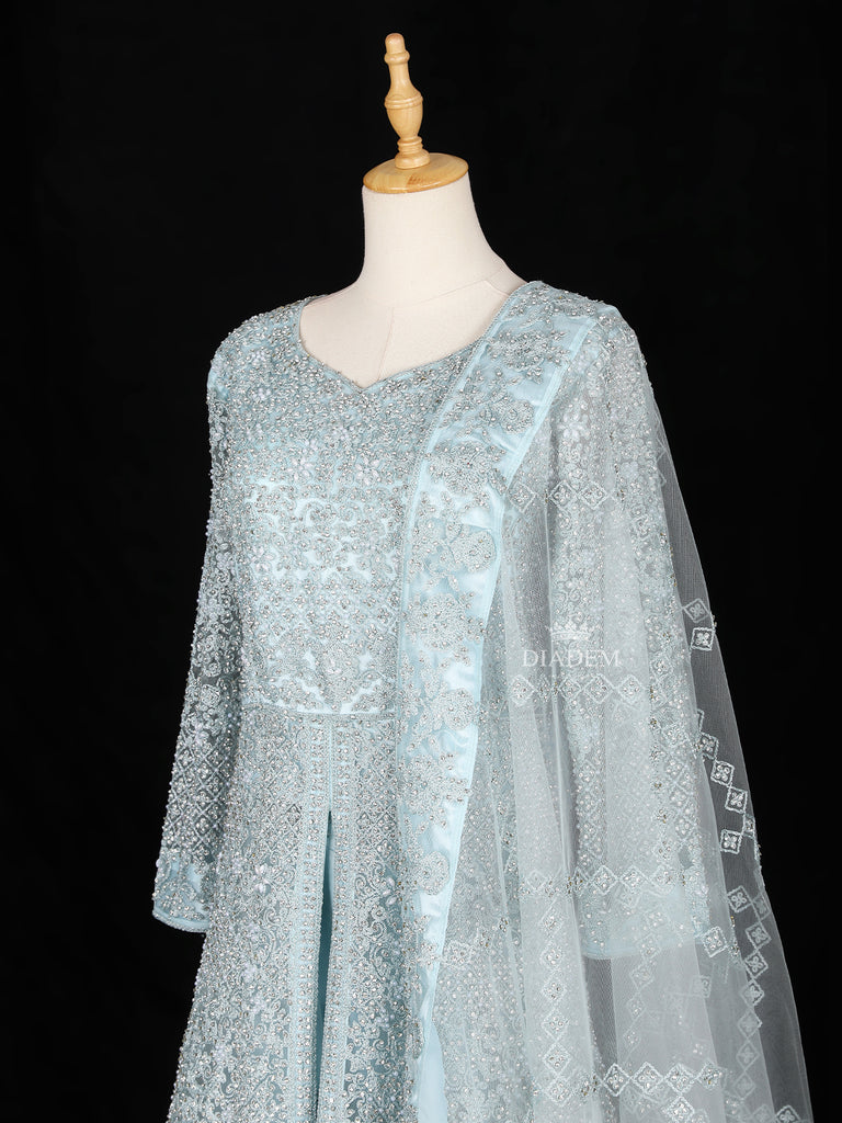 Floral Embroidery Sky Blue Lehenga