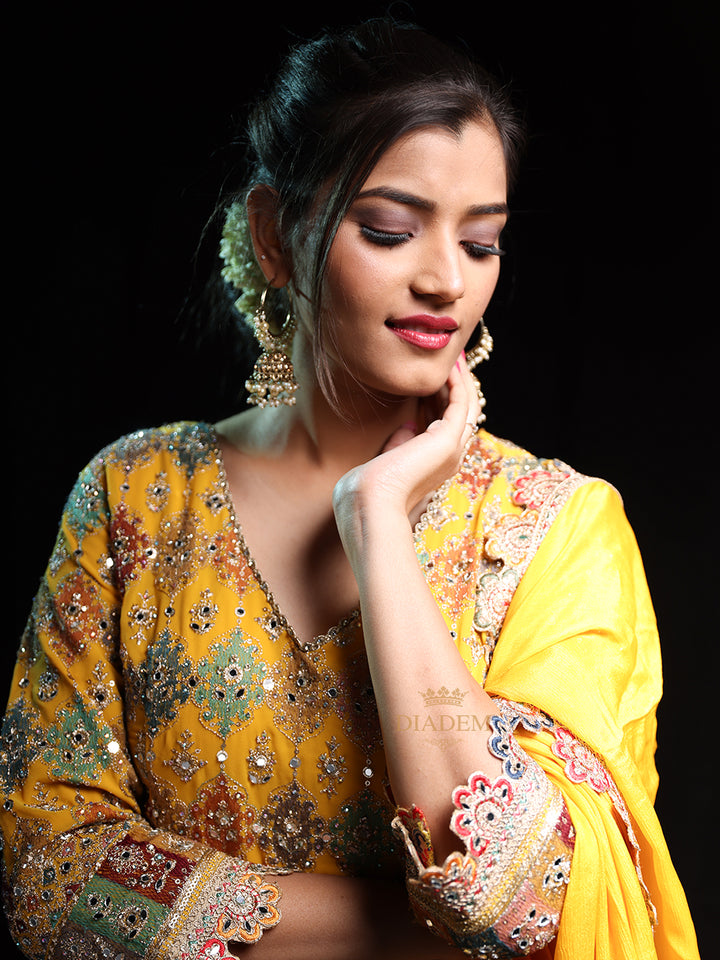 Elegant Yellow Sharara Suit with Floral