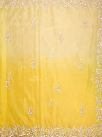 Yellow Organza Saree with Floral Embroidery Design on the Body with Embroidery Border - Diadem