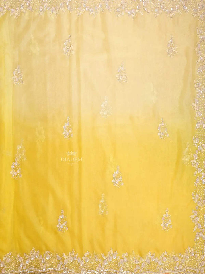 Yellow Organza Saree with Floral Embroidery Design on the Body with Embroidery Border - Diadem