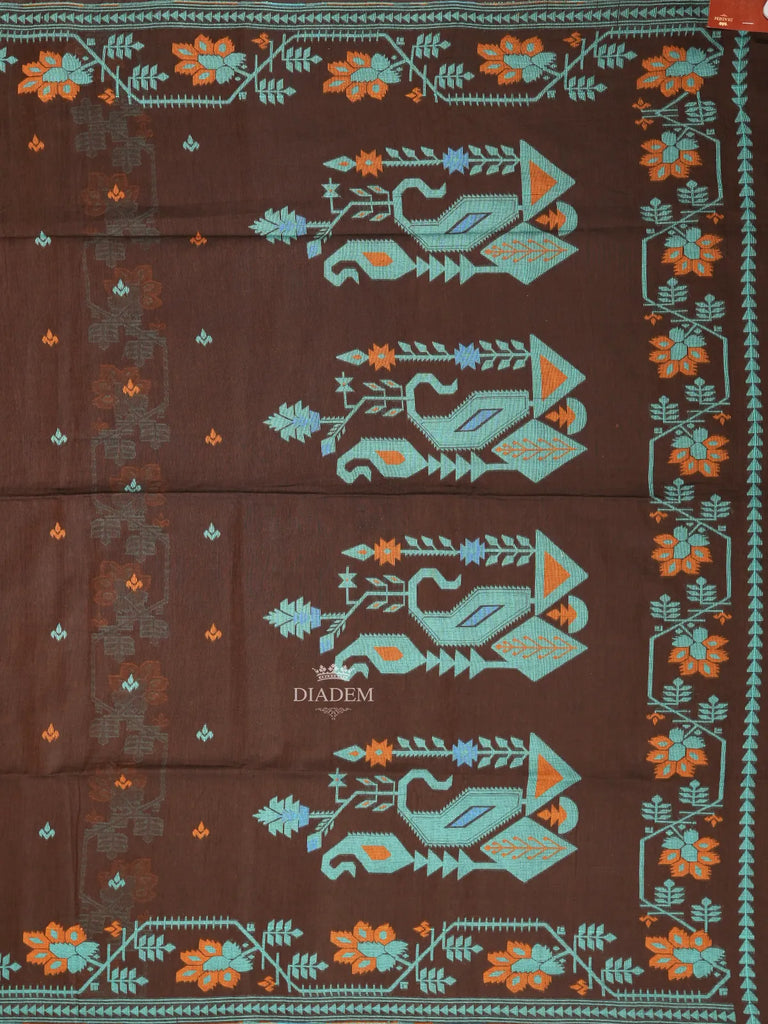 Floral and Geometric Designs Brown Linen