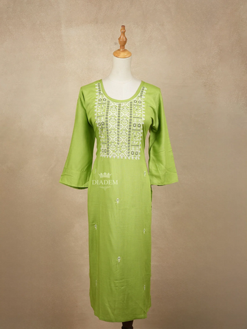 Floral  Green Cotton Kurtis