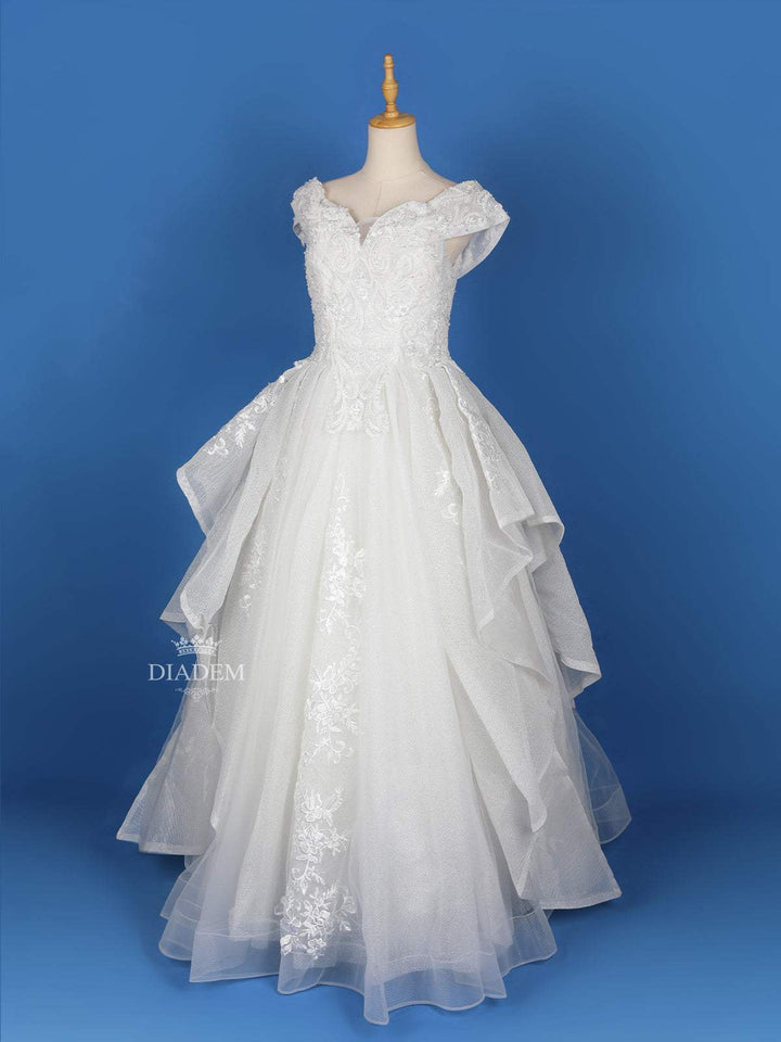 White Net Floral lace and Beads Wedding Gown - Diadem