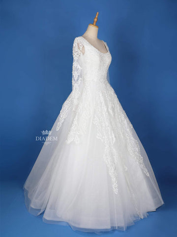 White Net Floral lace Wedding Gown - Diadem