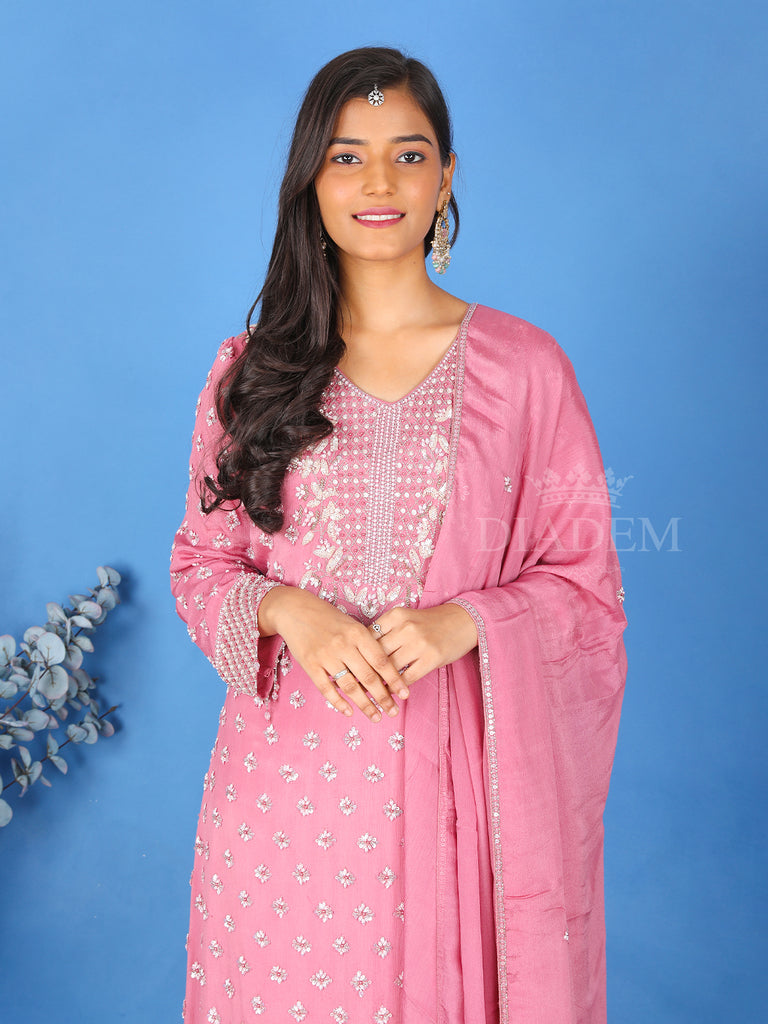 Floral Design Onion Pink Sharara Suit