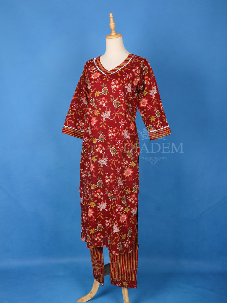 Floral Printed Dark Red Cotton Salwar