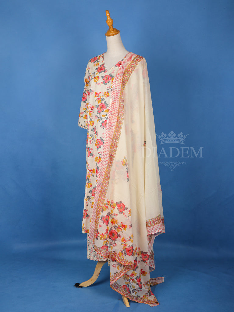 Floral Printed Ivory Cotton Salwar Suit