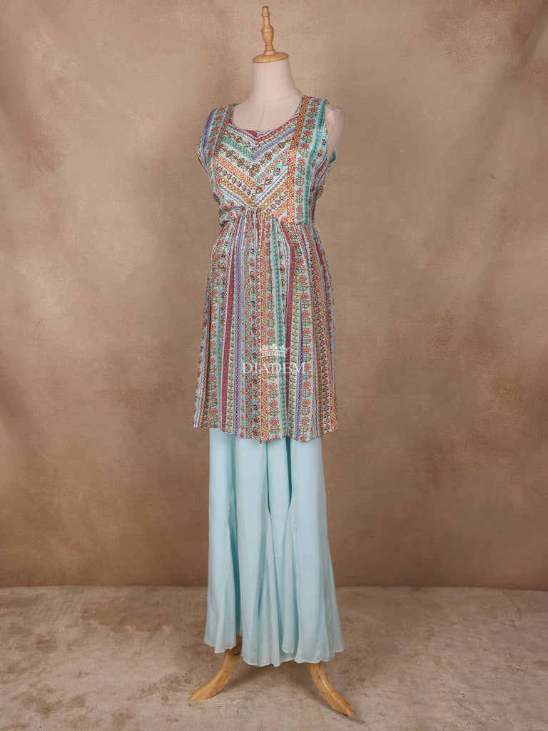 Floral Printed Light Blue Crepe Palazzo