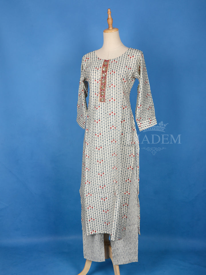 Floral Printed Off White Cotton Salwar