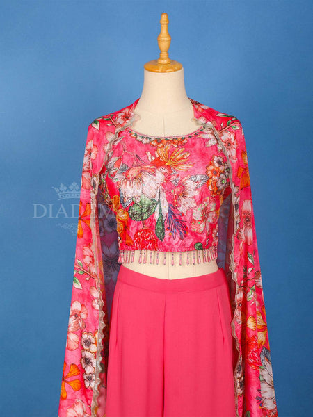 Pink Floral Printed Georgette Palazzo Salwar Suit Online - Diadem