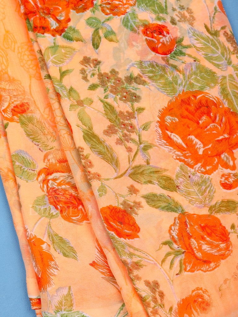 Floral Printed Peach Saree