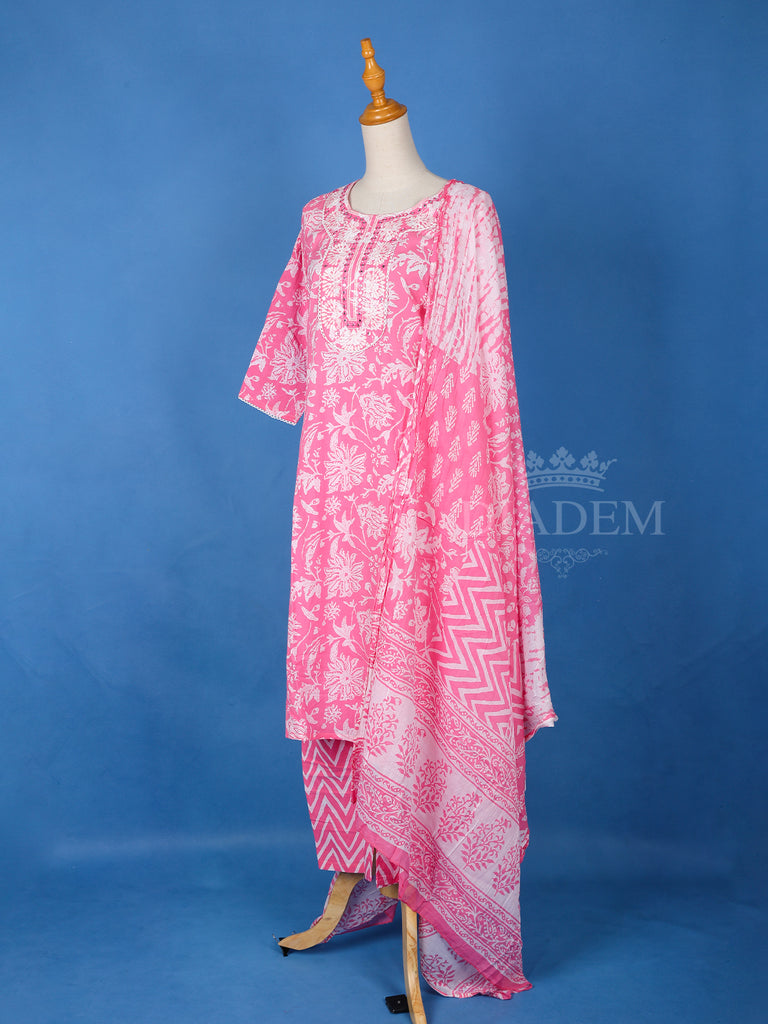 Floral Printed Pink Cotton Salwar Suit