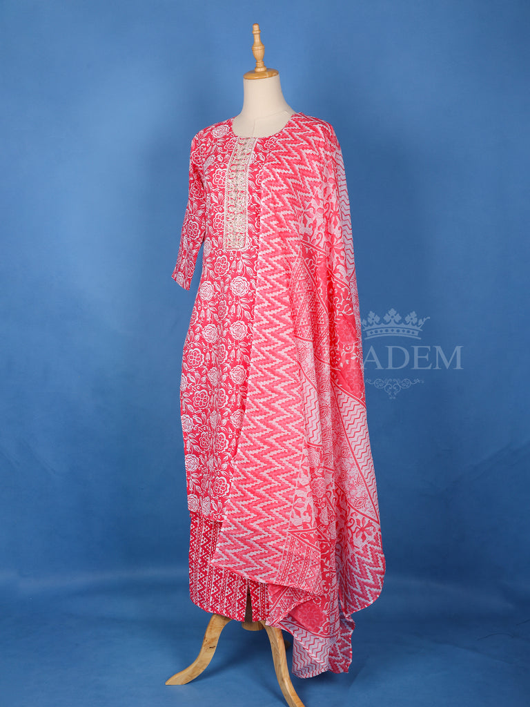 Floral Printed Pink Cotton Salwar Suit