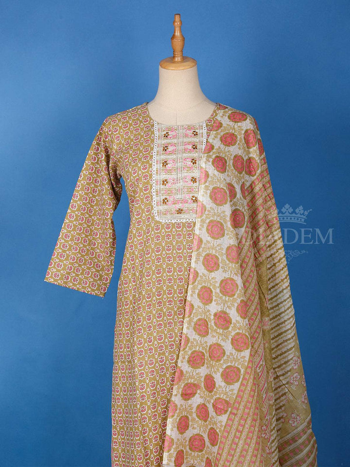 Light Brown Floral Printed Salwar Salwar Suit for Women - Diadem