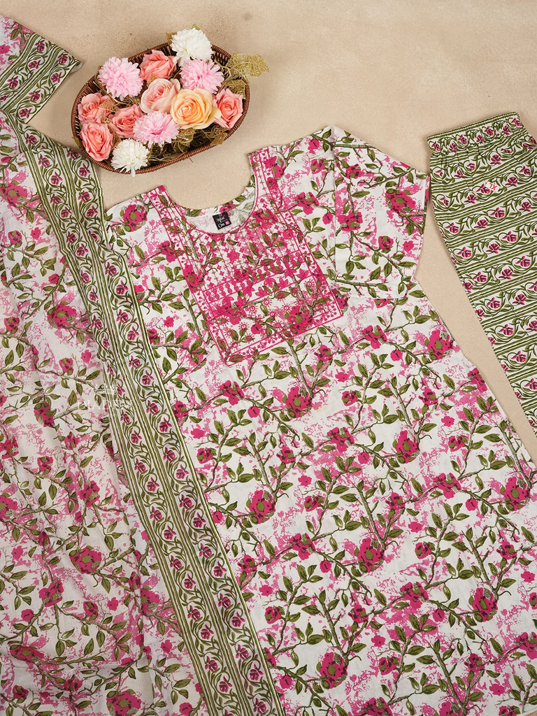 Floral Design Pink Cotton Suit