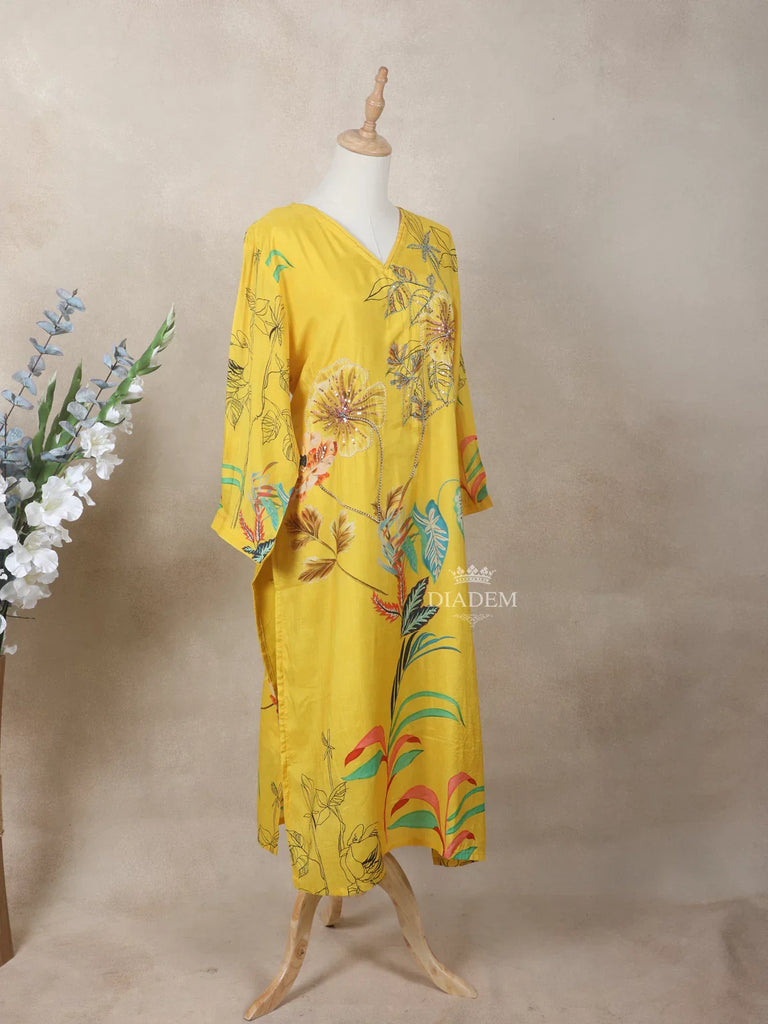 Floral Prints Yellow Crepe Kurti