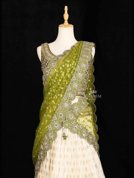 Ivory Lehenga Adorned with Floral Sequin Embroidery Designs with Net Dupatta - Diadem