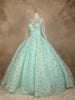 Aqua Green Floral Sequin Embroidered Bridal Reception Net Ball Gown