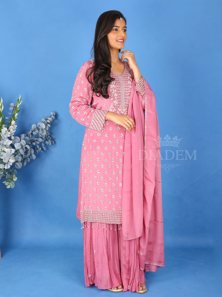 Onion Pink Sharara Suit with Floral Embroidery